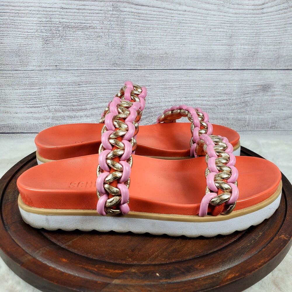 Schutz Juliet Sport Coral Braided Detail Slip On Open Toe Low Heel Sandals Sz 8B - Picture 3 of 9